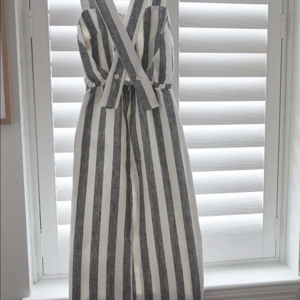 Reformation Striped Black and White Linen Jumpsuit